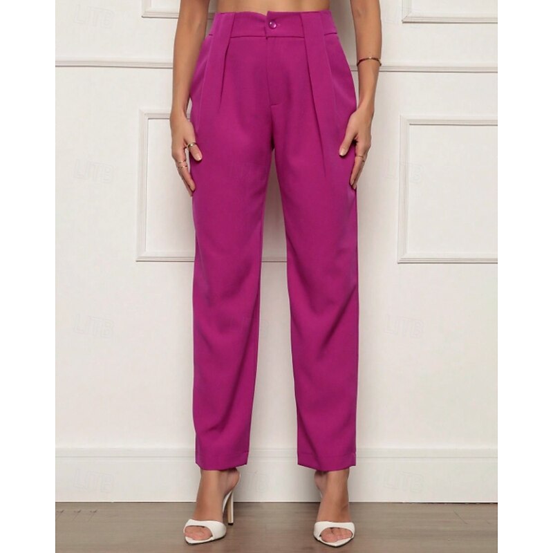 Women's Dress Pants Streetwear Stylish Full Length Natural Plain Pocket Elastic Waist Comfortable Formal Outdoor Office Dark-Gray Black Fuchsia Khaki Fall Regular Fit3