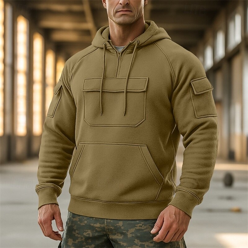 Men's Hoodie Quarter Zip Hoodie Tactical Hoodie Black Army Green Navy Blue Khaki Dark Gray Hooded Plain Zipper Sports & Outdoor Casual Daily Streetwear Cool Sportswear Spring &  Fall Clothing Apparel2