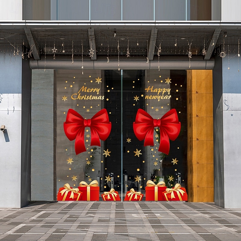 Christmas Window Cling Wall Sticker Decals Decorations, Santa Claus, Wreaths & Hanging Ornaments, Static Cling, Storefront Sliding Door & Home Glass Decor3