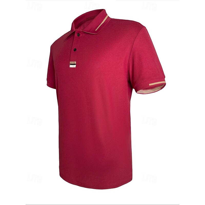 Men's Golf Shirt Golf Polos Shirts Work Casual Lapel Short Sleeve Basic Modern Plain Buttons Summer Regular Fit Wine Golf Shirt4