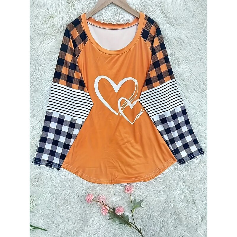 Halloween Women's T Shirt Skulls Graphic Geometric Pumpkin Vintage Stylish Classic Long Sleeve Crew Neck Round Neck Regular Tops Daily Print Pink Orange Spring Fall3