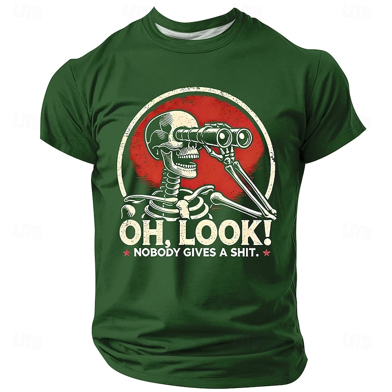 Men's Graphic T-Shirt with Sarcastic 'Oh, Look! Nobody Gives a Shit' Skeleton Print - Funny Short Sleeve Attitude Tee2