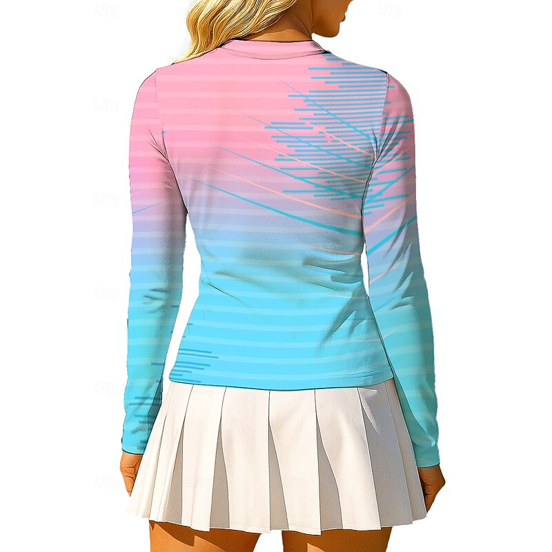 Women's Geometric Gradient Stripes Tops Sport Shirt Tennis Shirt Tennis Top Long Sleeve Zipper Floral UPF50+ UV Resistant High Elasticity Moisture Wicking Breathable Volleyball Tennis Golf Round High2