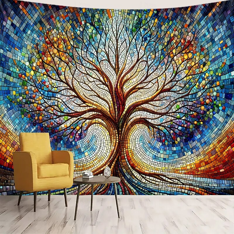 Tapestry Blanket Wall Hangings Stained Glass Tree of Life 3D Print Mystic Bedroom Living Room Dorm Home Decor3
