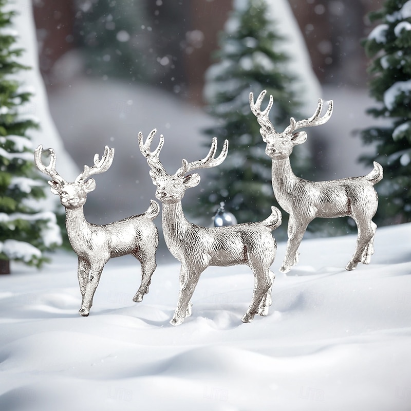 3PCS Christmas Mini Faux Reindeer Figurines Colorful Resin Indoor Holiday Decorations for Christmas Atmosphere and Miniature Landscape