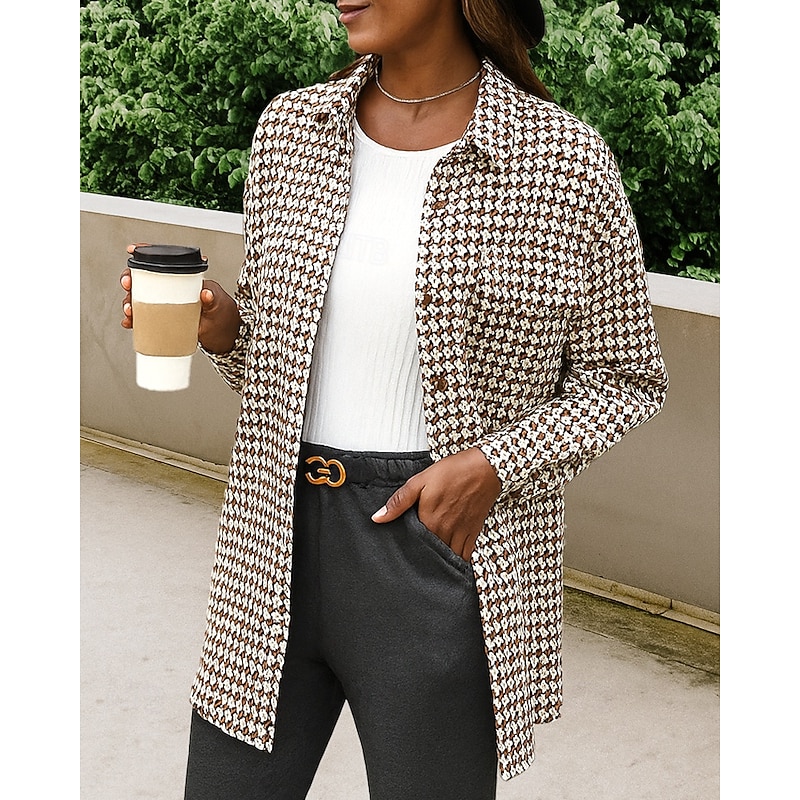 Women's Woolen Coat Long Peacoat Jacket Long Sleeve Top Athleisure Plaid Checkered Windbreaker Fashion Outdoor Travel Sports Sportswear Activewear Black Red Coffee4