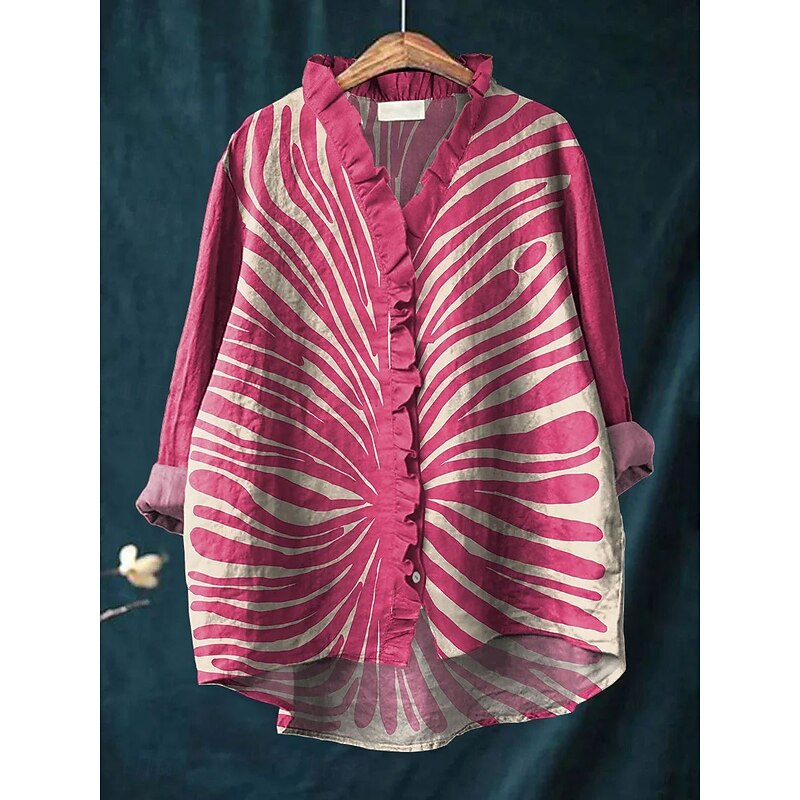 Women's Blouse Graphic Animal Geometric Elegant Bohemia Active Long Sleeve Daily Holiday Going out Ruffle Yellow Pink Blue Orange Green Spring Fall2