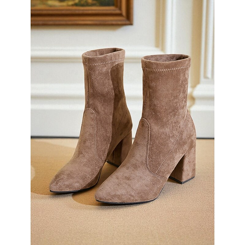 Women's Brown Suede Block Heel Ankle Boots - Pointed Toe Fall/Winter Booties for Urban Style,Commuting,or Casual Daily Wear4