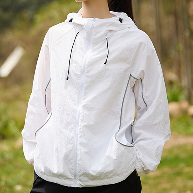 Women's Casual Jacket Sun Protection Comfortable Zipper Pocket Fashion Outdoor Plain Going out Weekend Zipper Regular Hooded Regular Fit Long Sleeve Outerwear Black White Yellow Summer2