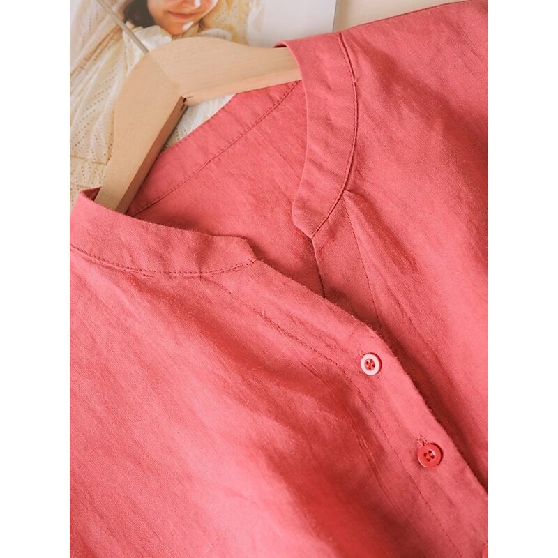 Women's Midi Dress A Line Dress Summer Dress Casual Daily Regular Fit Plain Short Sleeve Stand Collar Yellow Red Summer3