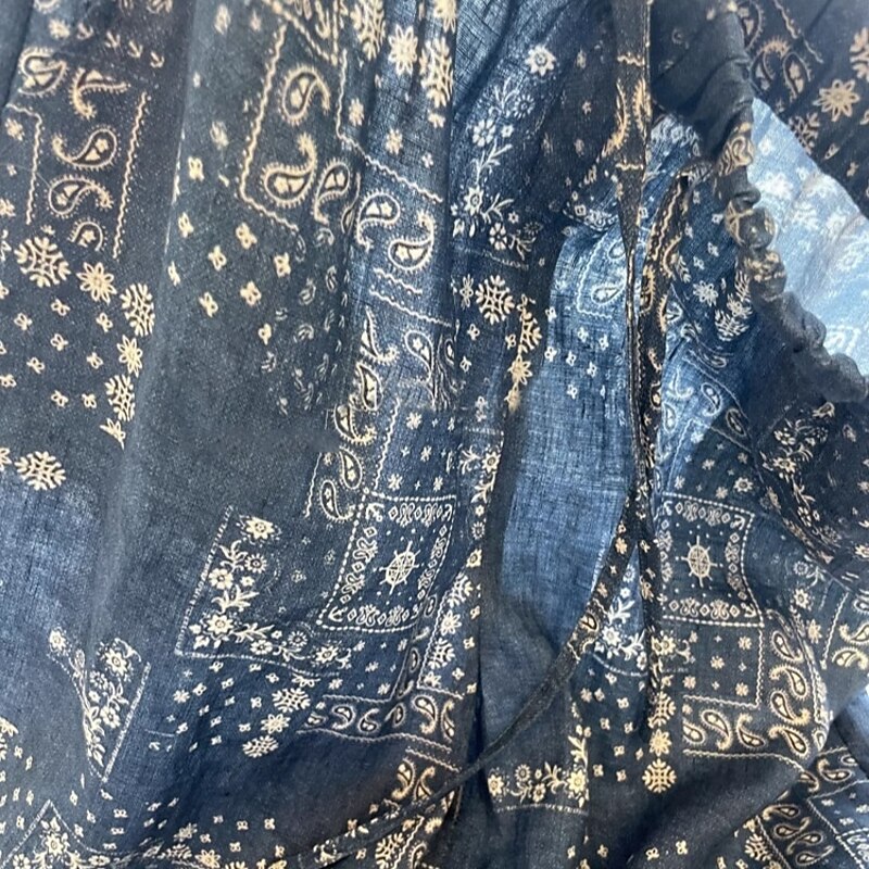 Women's Cotton Linen Pants Wide Leg Chinos Vacation Vintage Ethnic Style Full Length Mid Waist Paisley Drawstring Elastic Waist Comfy Breathability Soft Inelastic Vacation Causal Casual Blue Summer4