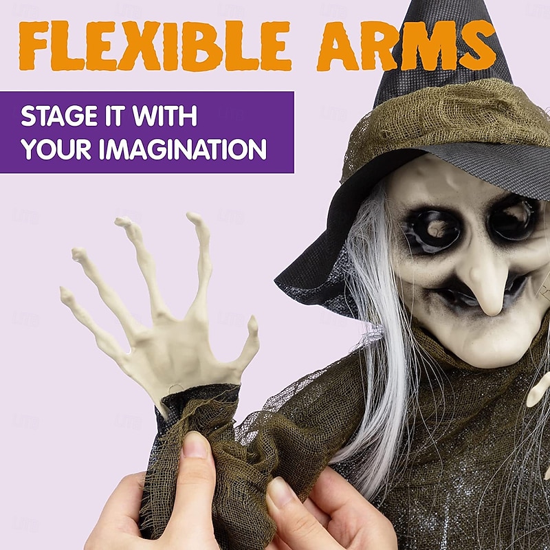 Halloween Hanging Witch with Bendable arms, Hanging Witches Mutil-color Witch for Halloween Outdoor,Lawn, Yard, Patio Decoration, Halloween Haunted House Party Decorations2