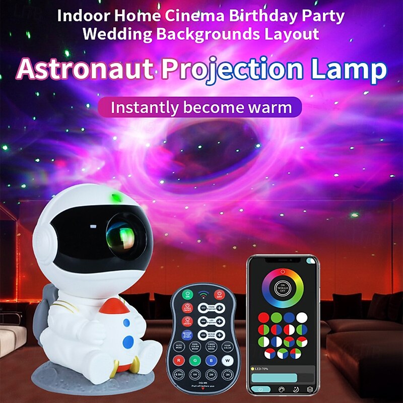 Astronaut Galaxy Projector Star Projector Rocket Night Light for Kids Room 360 Adjustable Magnetic Head with Remote APP Button Control Idea for Gift2