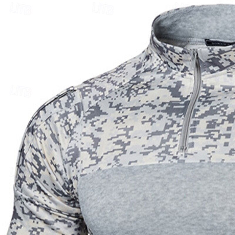 Men's Sweatshirt Quarter Zip Sweatshirt Tactical Hoodie Camo Hoodie Black Army Green Light Grey Hooded Camouflage Patchwork Zipper Sports & Outdoor Casual Daily Streetwear Cool Sportswear Spring4