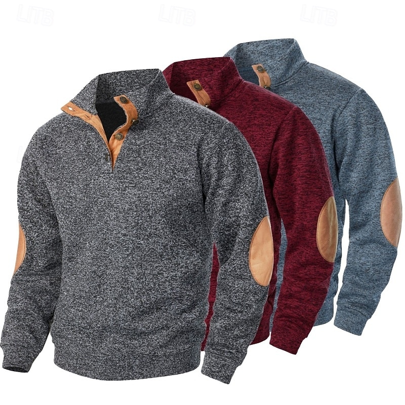 Men's Sweatshirt Pullover Hoodie Sweatshirt Pullover Button Up Hoodie Black+Navy Blue+Blue Navy Blue+Coffee+Army Green Dark Gray+Wine+Blue Blue+Light Gray+Navy Blue Coffee+Dark Gray+Black Standing4