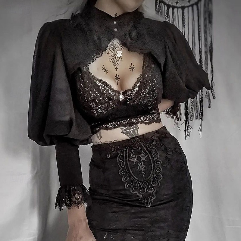 Gothic Victorian Shrug Top Witch Lace Fancy Dress Women's Halloween Carnival Performance Party Adults Top