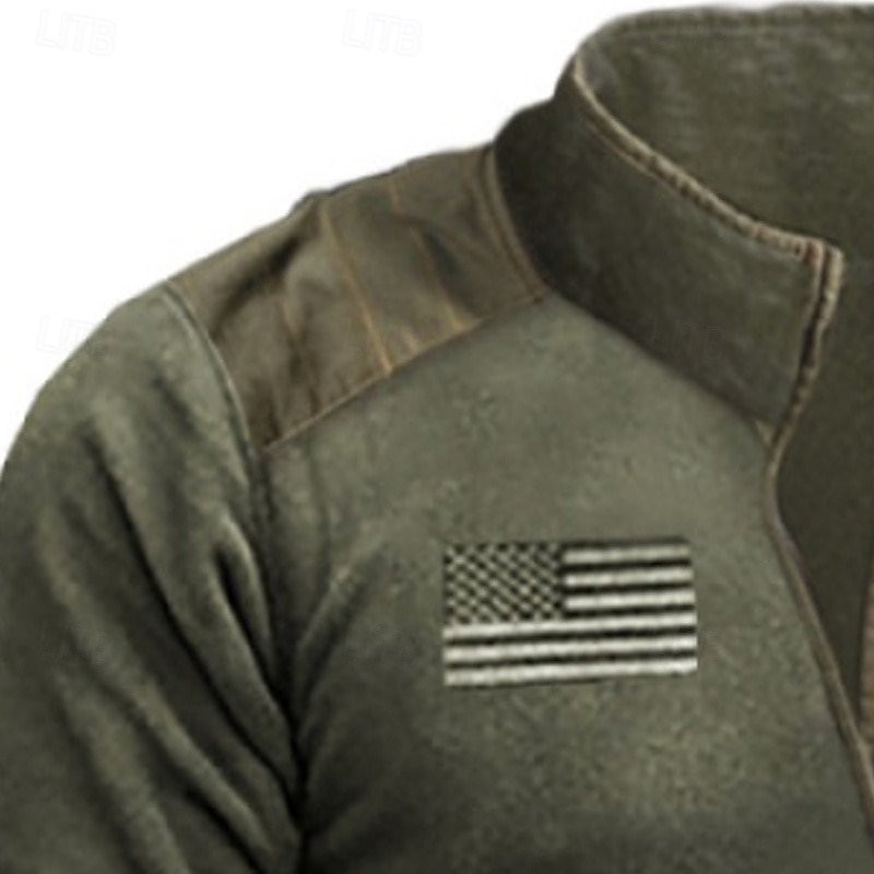 Men's Sweatshirt Pullover Hoodie Sweatshirt Pullover Quarter Zip Sweatshirt Army Green Standing Collar Plain Zipper Sports & Outdoor Casual Daily Streetwear Cool Sportswear Spring &  Fall Clothing2