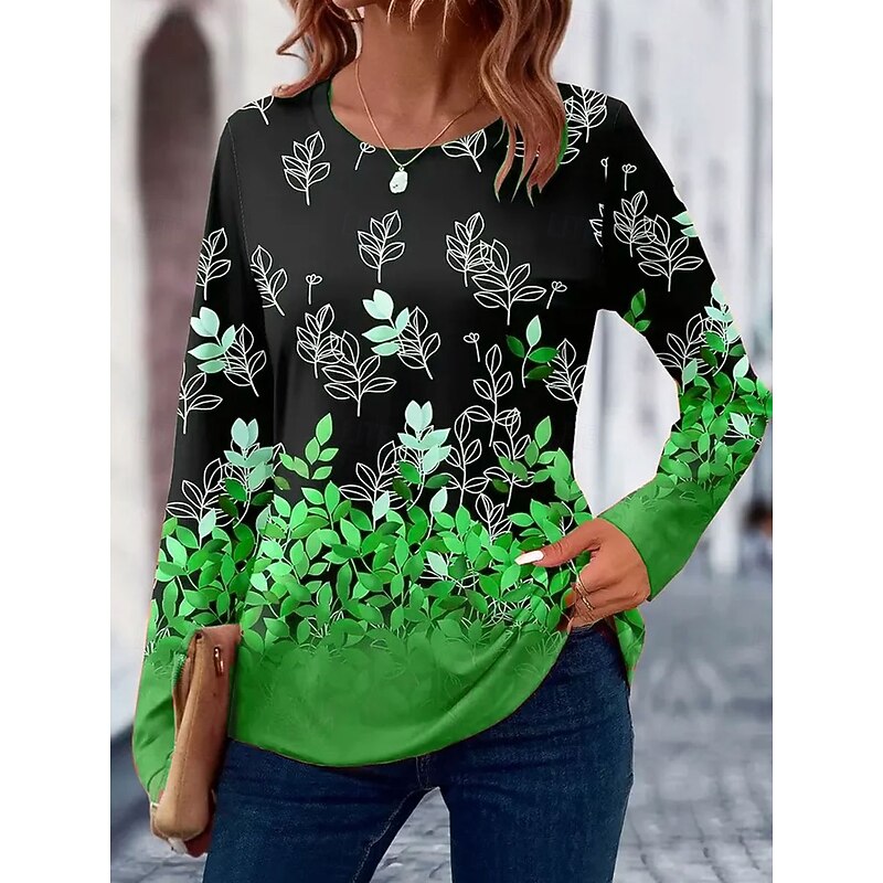 Women's T Shirt Floral Graphic Plants Vintage Stylish Classic Long Sleeve Crew Neck Regular Tops Daily Print Blue Purple Green Khaki Spring Fall Winter2