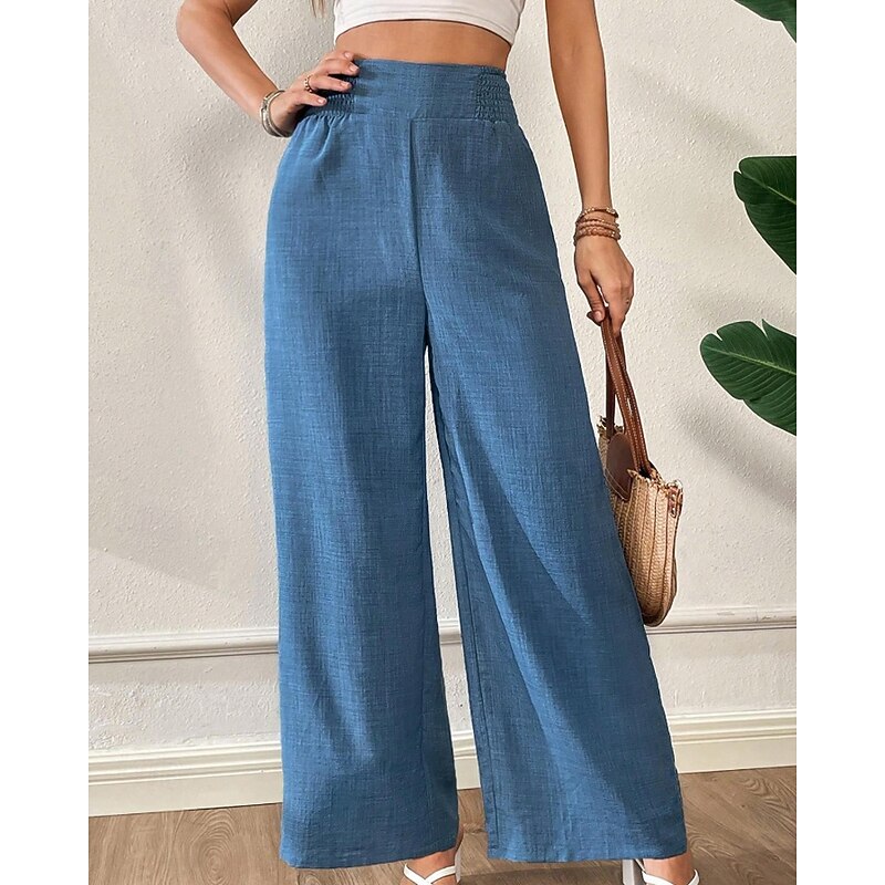 Women's Wide Leg Slacks Streetwear Casual Full Length Natural Plain Elastic Waist Soft Outdoor Vacation Daily Apricot Black Light Green Pink Fall Regular Fit2