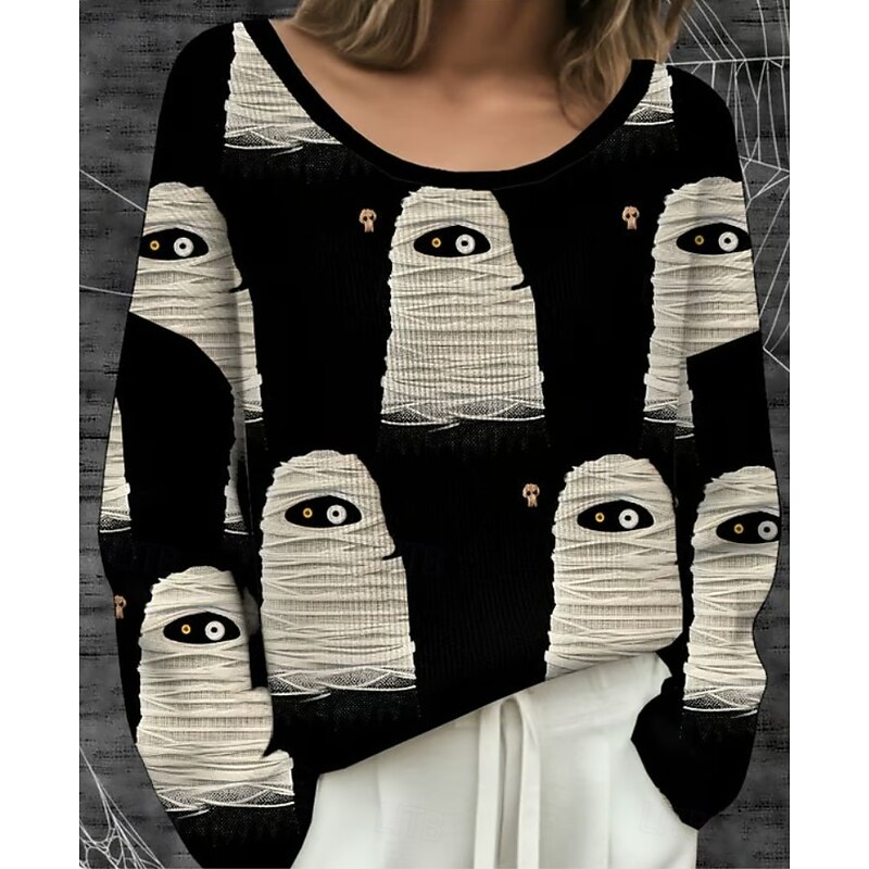 Halloween Women's Plus Size T Shirt Color Gradient Vintage Stylish Classic Long Sleeve Crew Neck Regular Tops Daily Going out Weekend Print Black Orange Green off-white Khaki Spring Fall4