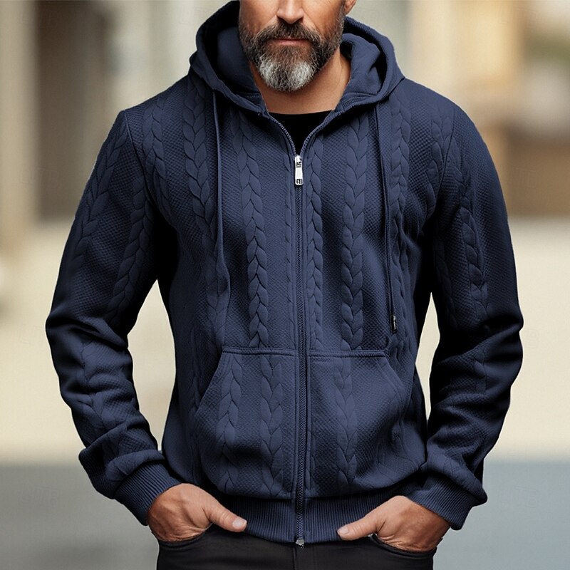 Men's Hoodie Full Zip Hoodie Black White Navy Blue Khaki Gray Hooded Plain Jacquard Pocket Sports & Outdoor Daily Holiday Streetwear Basic Casual Clothing Apparel Hoodies Sweatshirts  Long Sleeve4