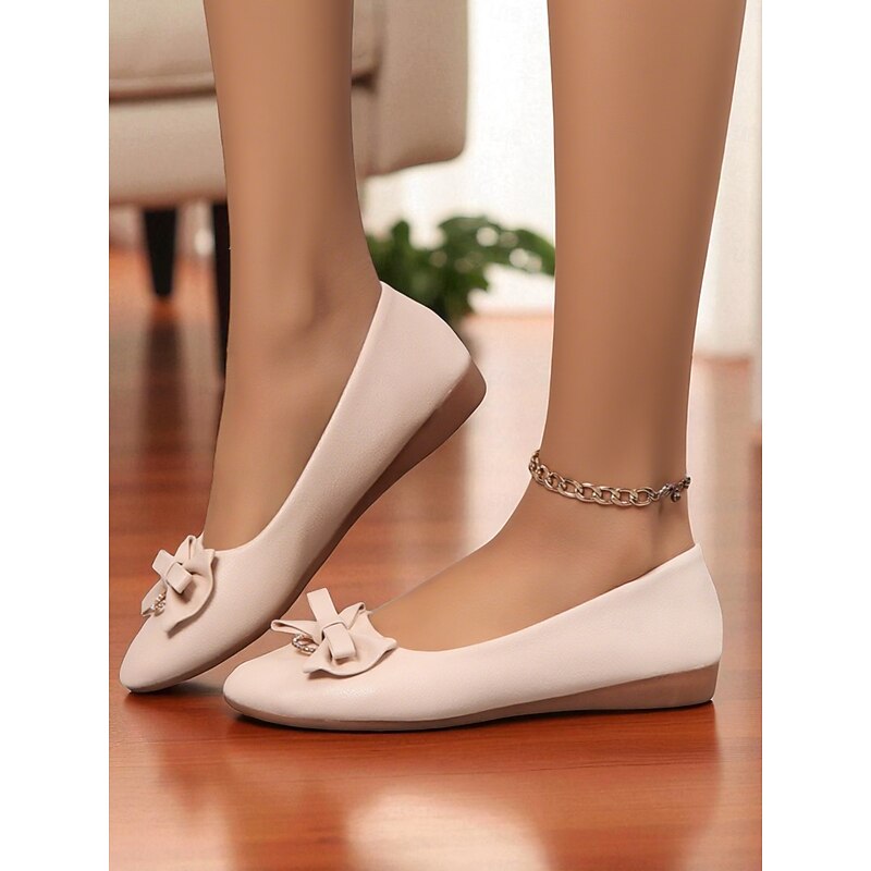 Women's Red Faux Leather Flats with Bow and Rhinestone Detail – Cute Round Toe Slip-On Ballet Shoes with Pearl Ankle Strap for Casual Wear, Daily and Office4