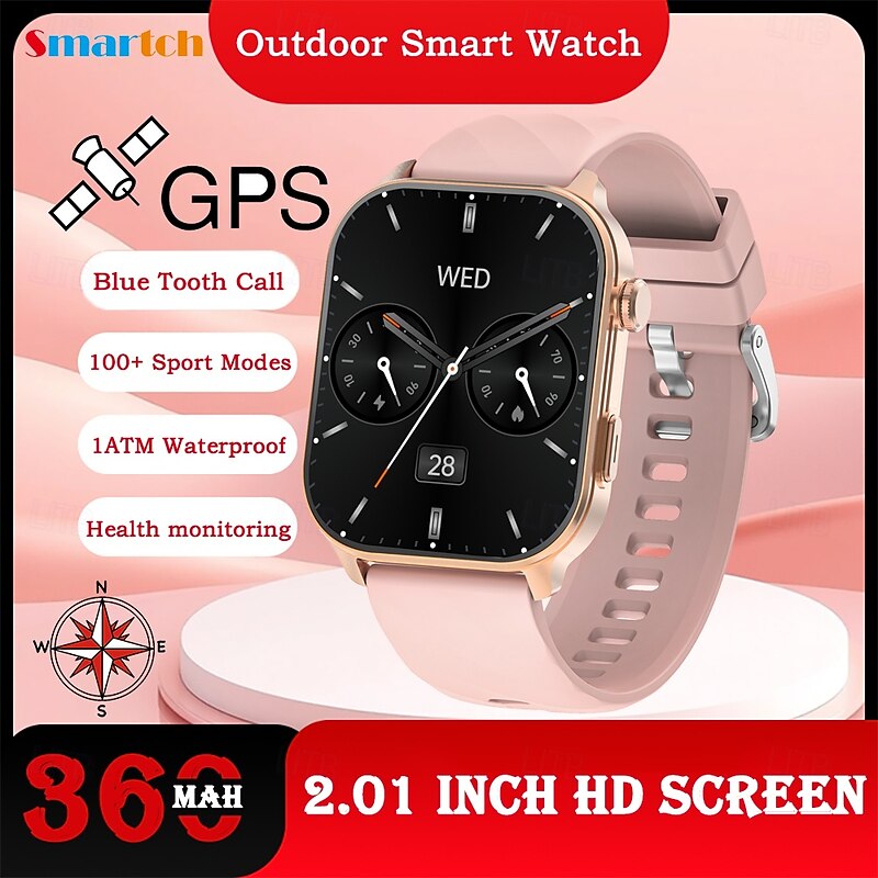 LC211 Smart Watch 2.01 inch Smartwatch Fitness Running Watch Bluetooth Temperature Monitoring Pedometer Call Reminder Compatible with Android iOS Women Men GPS Long Standby Hands-Free Calls IPX-5