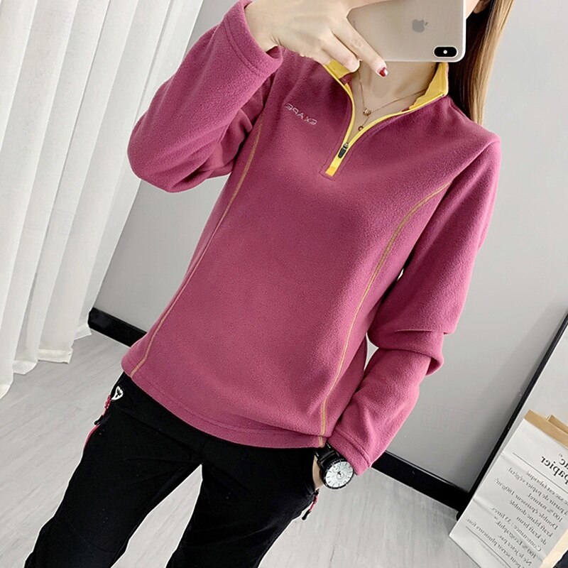 Women's Fleece Sweatshirt Thermal Sweatshirt Long Sleeve Stand Collar Top Outdoor Thermal Warm Winter Polyester Pink Red Blue Tennis Traveling Running2