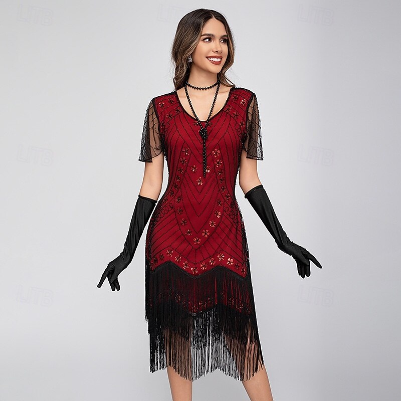 Retro Vintage Roaring 20s 1920s Midi Flapper Dress The Great Gatsby Flapper Girl Sequins Fringe Sheath / Column Fancy Dress Women's Christmas Halloween Carnival Wedding Evening Party Masquerade Adults3