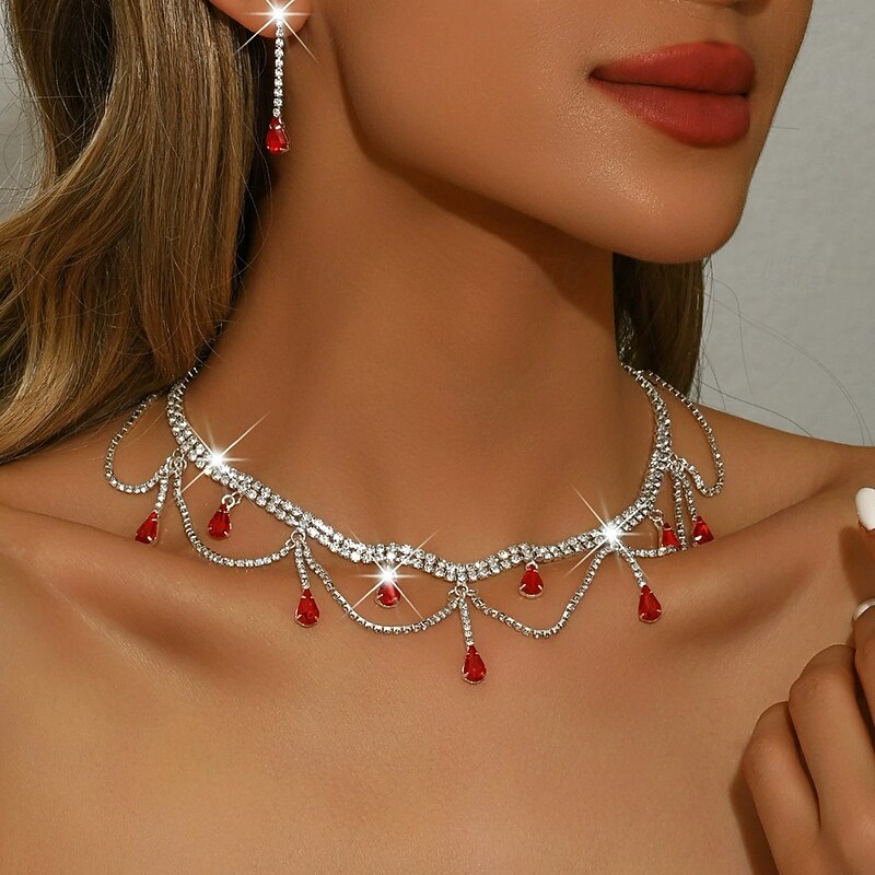 Jewelry Set 3pcs Rhinestone Alloy Earrings Necklace Women's Elegant Vintage Fashion Geometrical Geometric Jewelry Set For Wedding Party Wedding Guest3