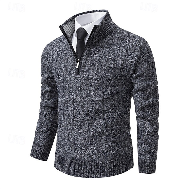 Men's Sweater Pullover Sweater Jumper Quarter Zip Pullover Sweater Ribbed Knit Regular Tops Knitted Slim Fit Plain Standing Collar Knitwear Contemporary Business Casual Clothing Apparel Fall Winter3