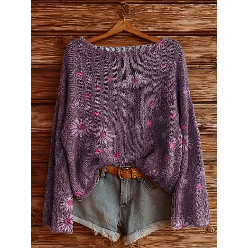 Women's Sweater Casual Soft Geometric Color Block Stylish Modern Long Sleeve Crew Neck Regular Tops Daily Holiday Print Black White Purple Khaki Spring Fall Winter2