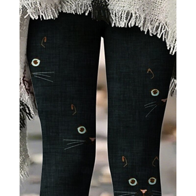 Women's Pants Trousers Leggings Cozy Leggings Streetwear Casual Full Length High Waist Cat Striped Elastic Waist Print Breathability Comfortable Stretchy Vacation Street Daily Wear Black 1# Black3