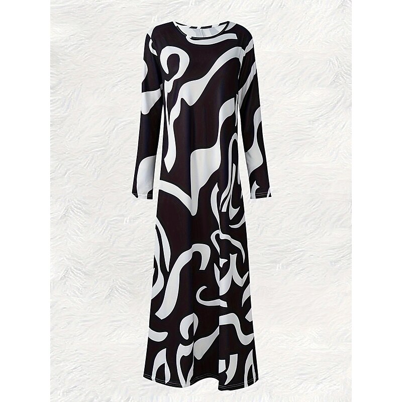 Women's Maxi Dress A Line Dress Summer Dress Vacation Casual Daily Regular Fit Graphic Geometric Long Sleeve Crew Neck Deep Green Black White Brown Spring Fall Winter3