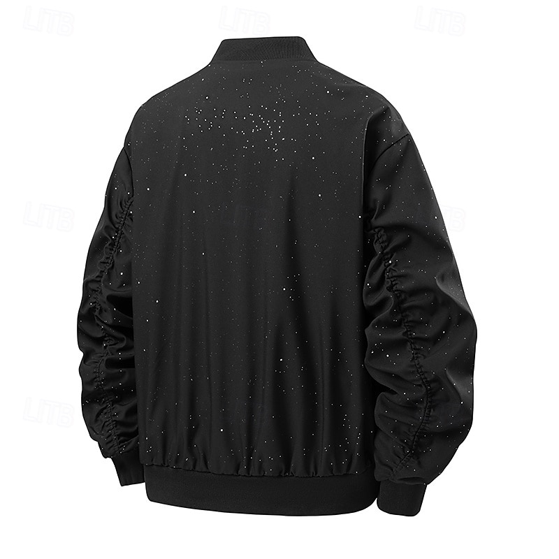 Men's Jacket Casual Jacket Outdoor Vacation Warm Zipper Pocket Fall Winter Plain Fashion Streetwear Standing Collar Regular Black Jacket2