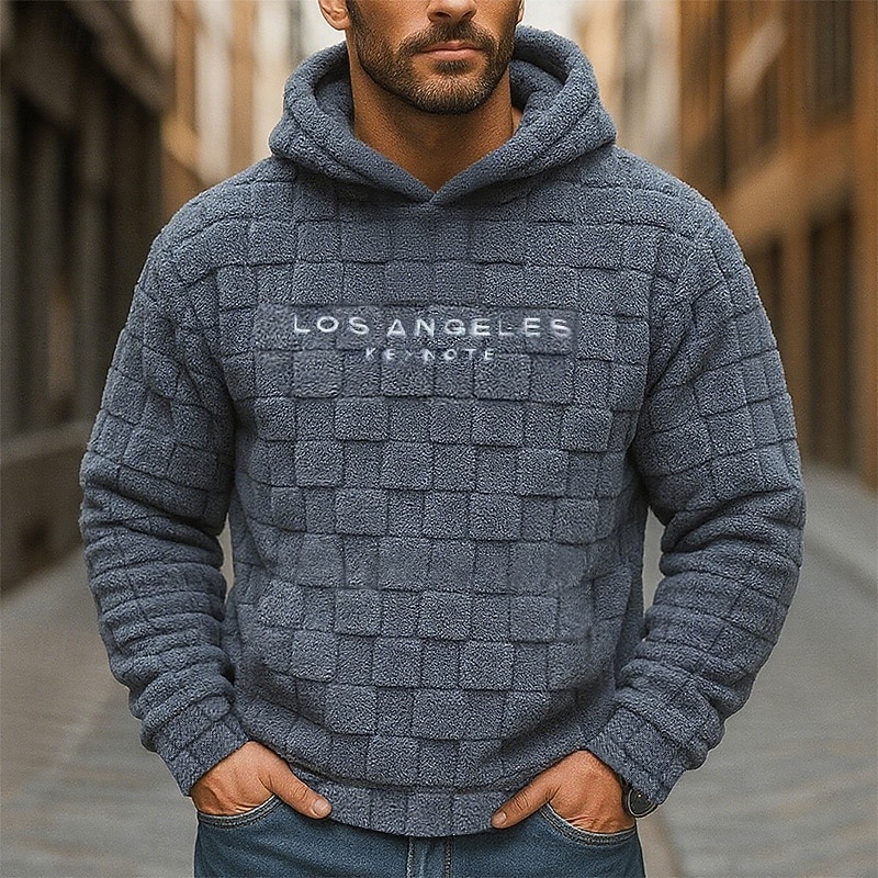 Men's Hoodie Pullover Hoodie Sweatshirt Fleece Hoodie Black White Navy Blue Hooded Plain Textured Sports & Outdoor Casual Daily Streetwear Cool Sportswear Fall Winter Clothing Apparel Hoodies