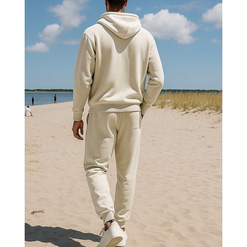 Men's Tracksuit Fleece Hoodie Two Piece Outfits Full Zip with Pocket Solid Colored Clothing Suit Fall Black Army Green Outdoor Travel Sports High Waist Thermal Warm Long Sleeve Sport Activewear2