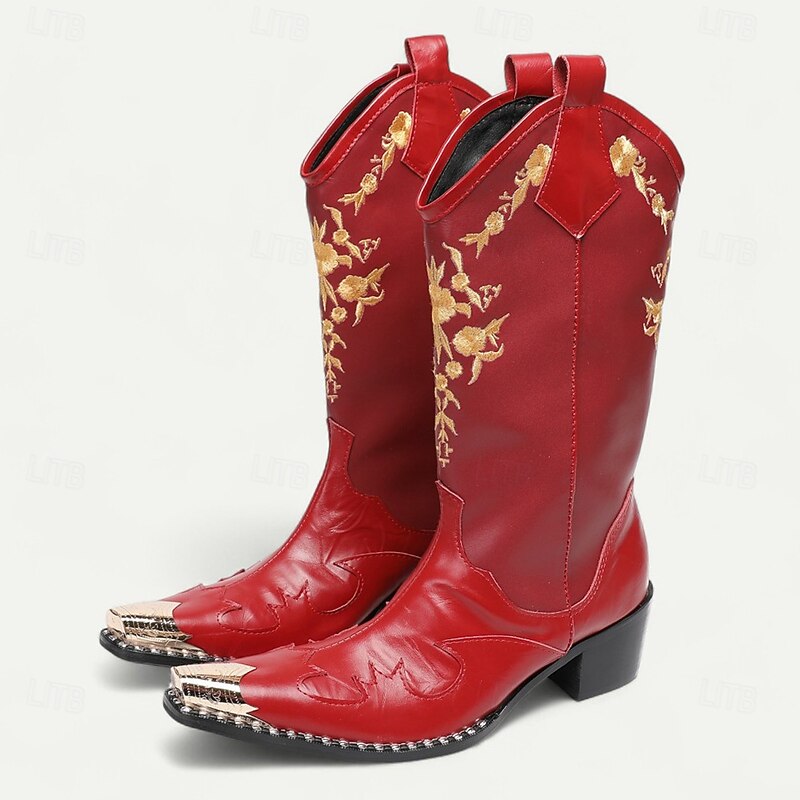 Men's Red Embroidered Western Boots – Bold Cowboy Boots for Music Festivals, Country Weddings and Rodeo Shows2