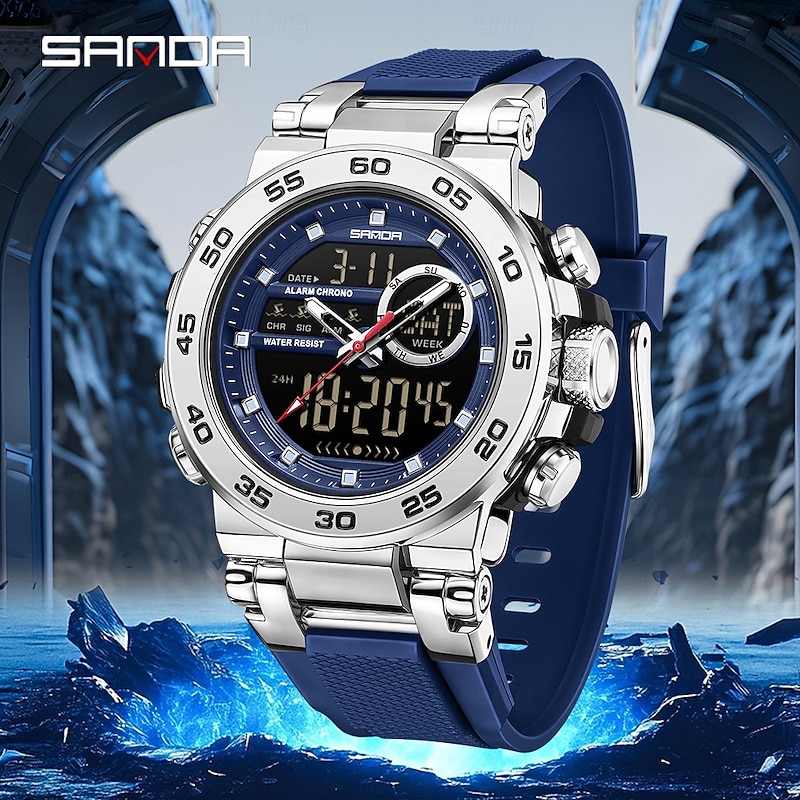 SANDA 6296 Sports Fashion Men Electronic Quartz Watch Shockproof Waterproof Luminous Calendar Casual Digital Watches