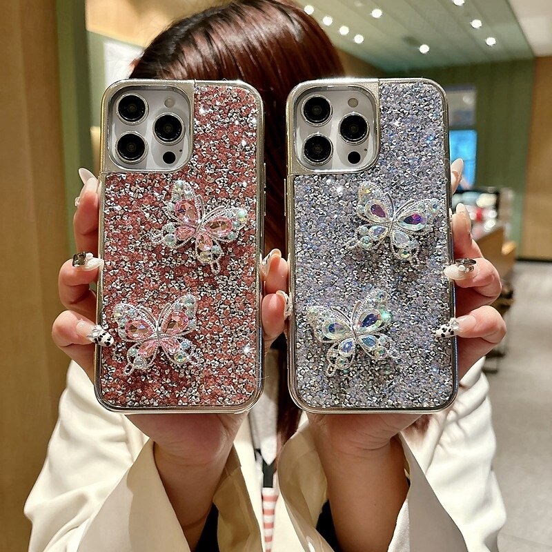 Phone Case For iPhone 16 15 14 Pro Max Plus 16e 13 Pro Max Back Cover Bling Glitter Shiny Shockproof Butterfly Plating2