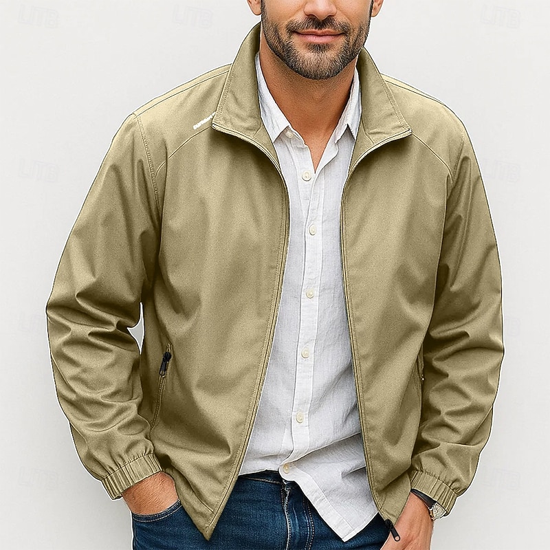 Men's Jacket Casual Jacket Outdoor Vacation Warm Zipper Pocket Fall Winter All Seasons Plain Vintage Fashion Standing Collar Short Black Navy Blue Green Khaki Gray Jacket4