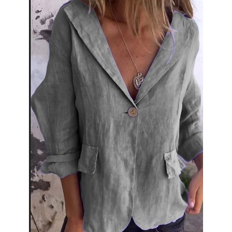 Women's Blazer Comfortable Breathable Pocket Fashion Daily Plain Outdoor Casual Daily Single Breasted Regular Lapel Regular Fit Long Sleeve Outerwear Black Pink Blue Spring Fall4