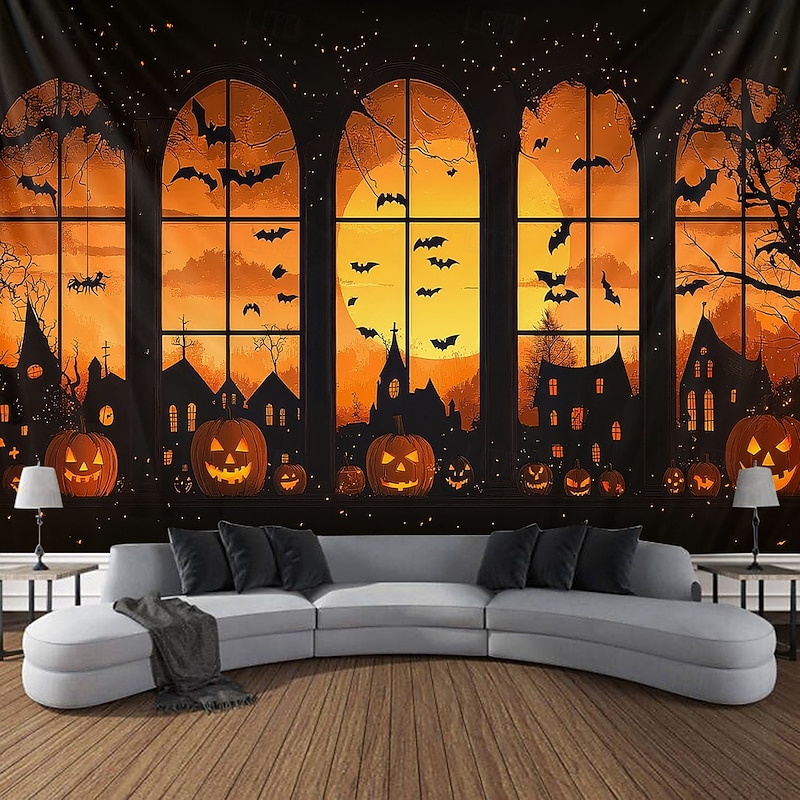 Halloween Tapestry Banners Wall Hangings Pumpkin Dark Punk Gothic Style Party Dorm Shooting Backgrounds Home Decor