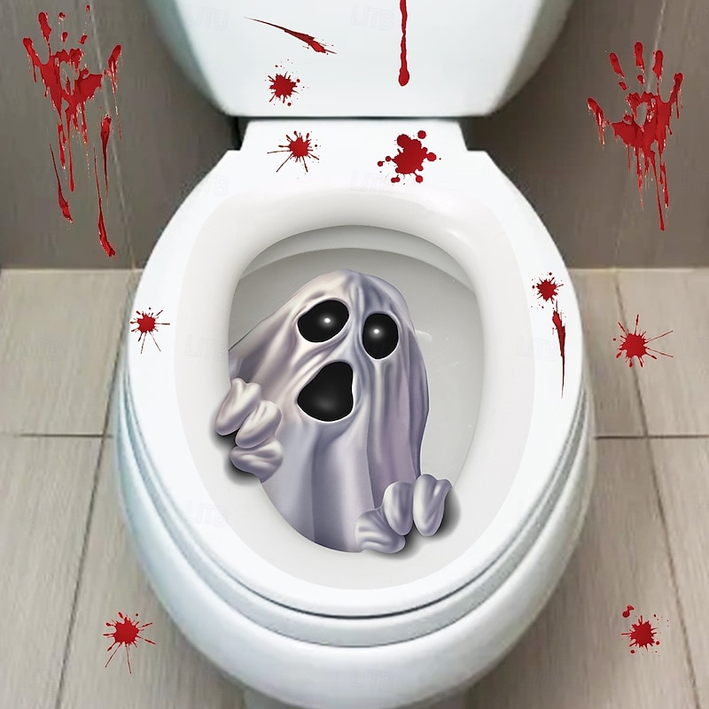 Halloween 3D Ghost Toilet Sticker – Creative Waterproof Bathroom Wall & Toilet Lid Decal