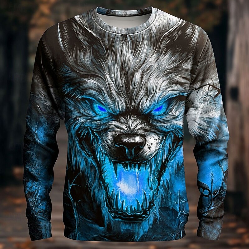 Halloween Men's 3D Werewolf T Shirt Long Sleeve T shirt 3D Print Crew Neck Shirt Fashion Exaggerated Street Casual Daily Red Blue Purple Summer Spring Fall Clothing Apparel S M L XL XXL XXXL4