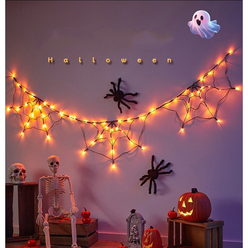 1 Pc 180 * 30CM Halloween Spider Web Light Purple Orange Light Indoor Gathering Atmosphere Decorative Light Remote Control Usb AAA Battery Box3