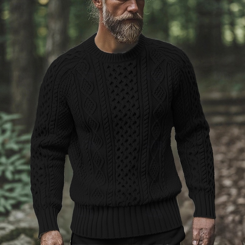 Men's Pullover Sweater Jumper Knit Sweater Cable Knit Regular Tops Knitted Plain Crew Neck Fashion Basic Vacation Daily Wear Clothing Apparel Fall Winter Black Yellow S M L2