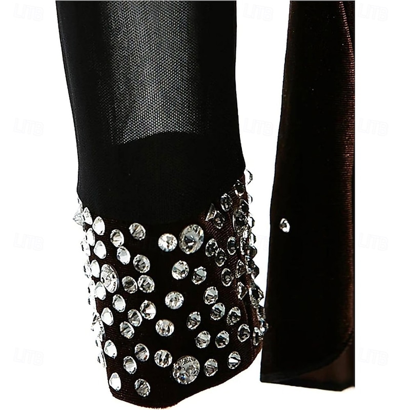 Women Ice Figure Skating Dress Girls Black Rhinestones Competition Dancewear4