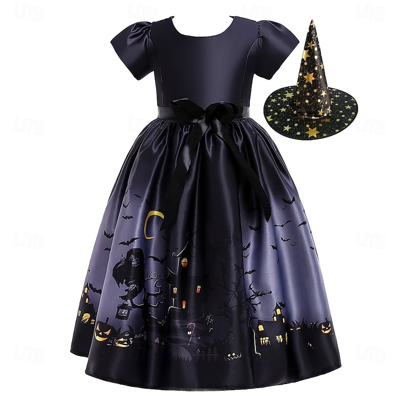 Kids Girls' Party Dress Graphic Short Sleeve Special Occasion Princess Polyester Party Dress Summer Spring 6-12 Y Black Purple