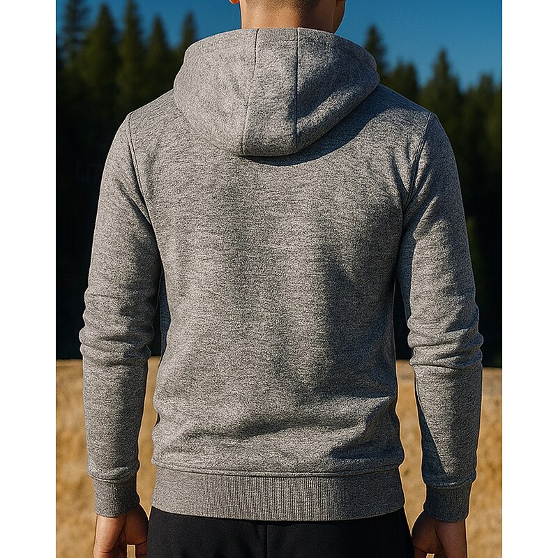 Men's Outdoor Jacket Hooded Jacket Pocket Full Zip Long Sleeve Top Athleisure Fall Solid Colored Windproof Workout Outdoor Training Sportswear Activewear Black Red Blue2